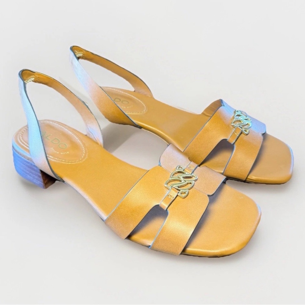 Aldo Flex JINANE Cut-Out Heel Slingback Sandals Open Toe Buckle Tan Size‎ 6.5 - Picture 3 of 11